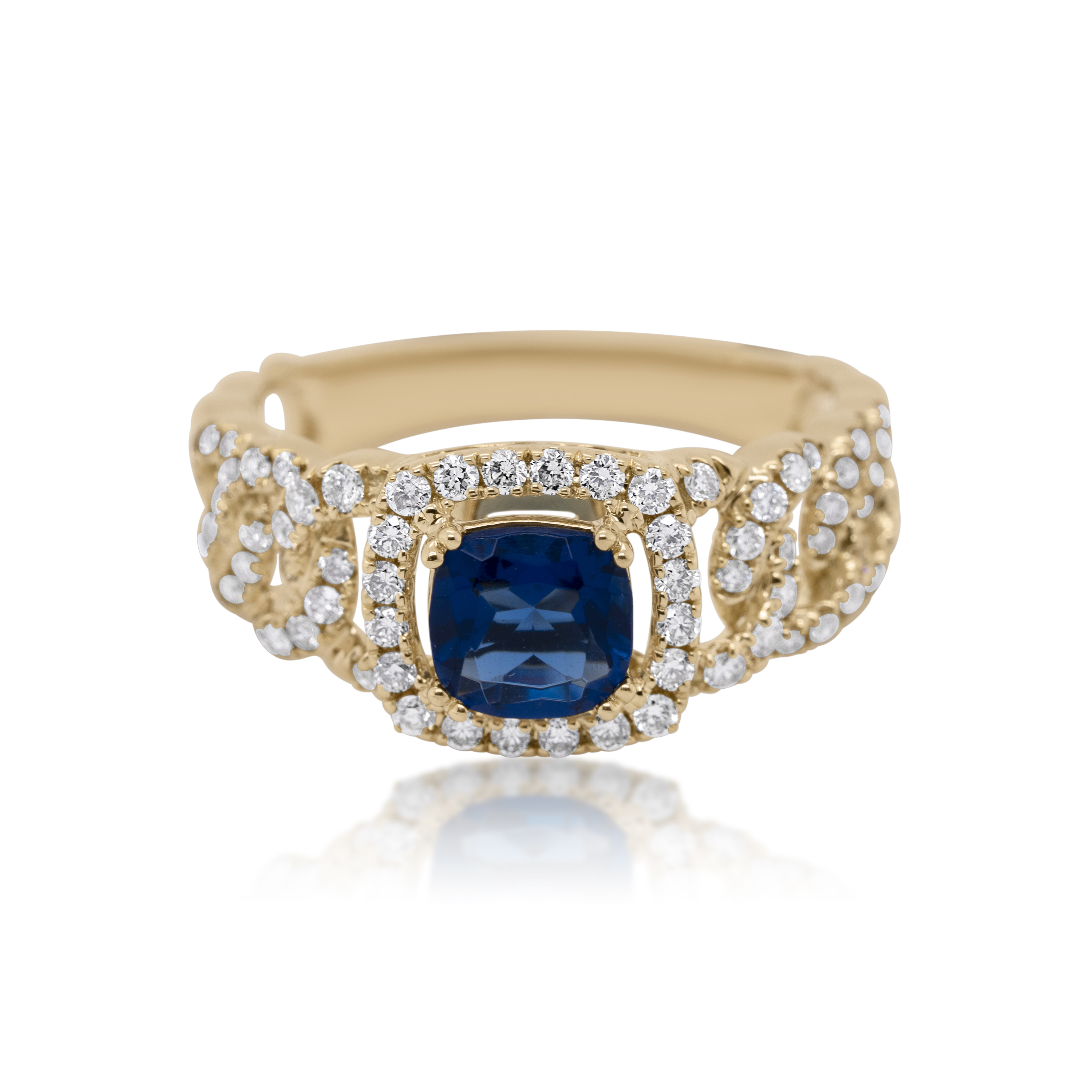 Diamond Ring 0.55 ct. 14K Yellow Gold Blue Center Stone